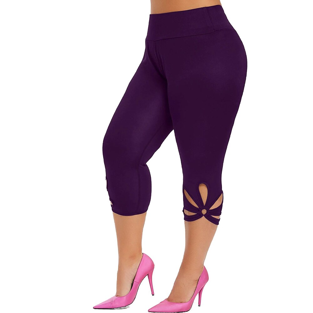 Pantalon taille haute Femme Legging été Joggers pantalon de survêtement décontracté Femme pantalon uni Legging Jogging Femme pantalon mi-mollet D30: VIOLET / 5XL