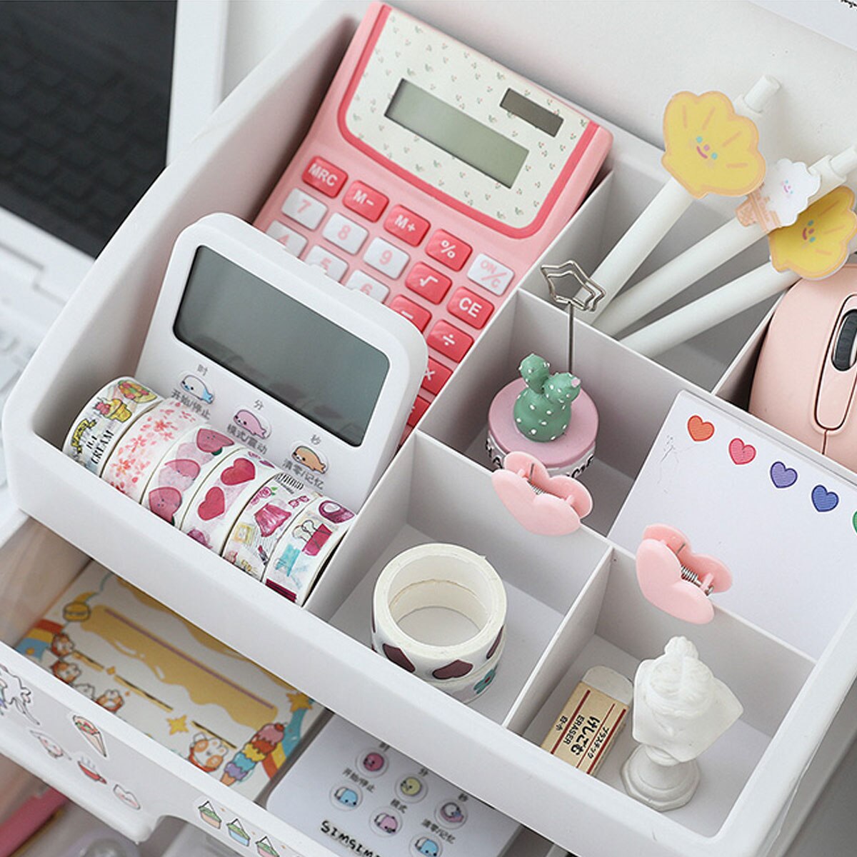 1 Pc Desktop Organizer Storage Case Make-up Organizer Box for Students (White)