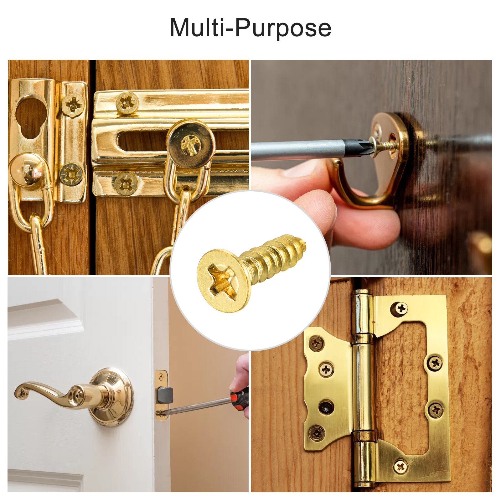 Uxcell Brass Wood Screws, M4x35mm Phillips Flat Head Self Tapping Connector for Door, Cabinet, Wooden Furniture 5Pcs