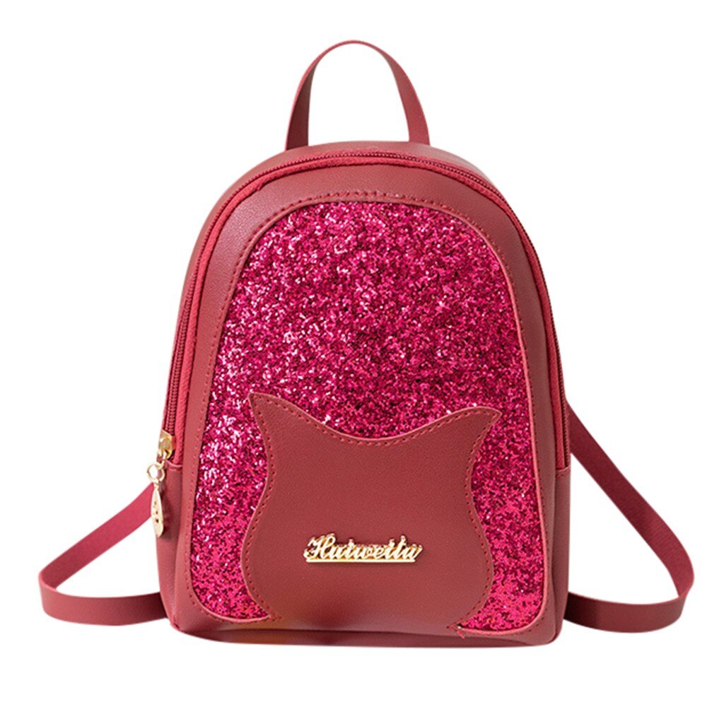 Kvinder bling glitter rygsæk skinnende pailletter rygsæk kvinder brev pu læder rygsæk piger lille rejse skoletaske mochilas  #4: Hot pink