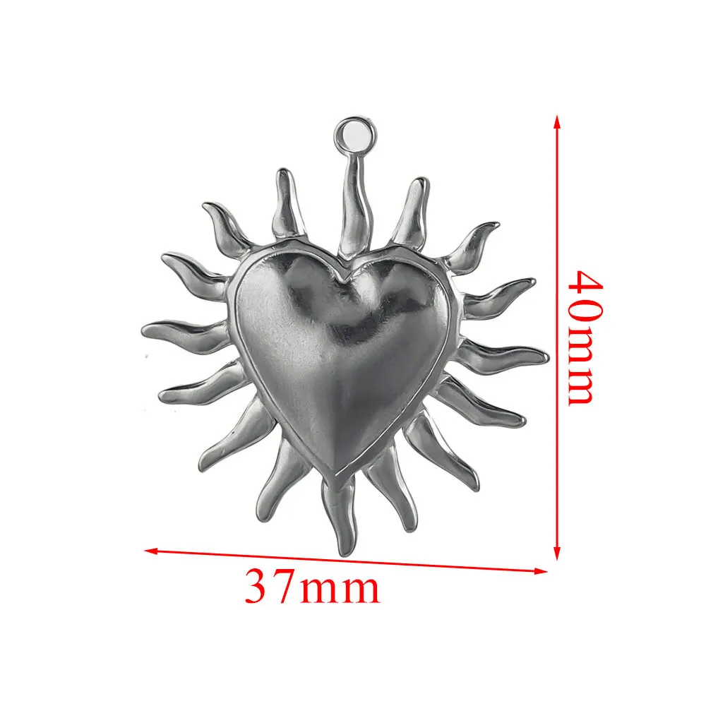 5 uds conectores de dijes de acero inoxidable corazón grande sol chapado en oro DIY collar pendientes joyería de materiales para hacer al por mayor: Beige