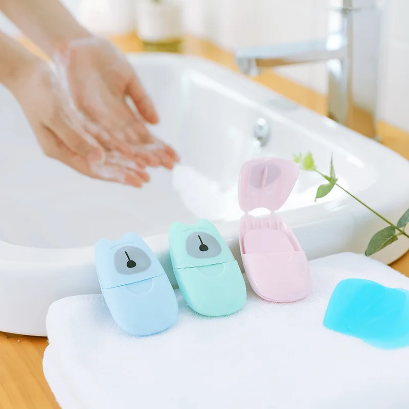 Papel de jabón desechable de viaje, jabón de manos pequeño portátil, 50 paquetes/caja, productos de baño, papel de jabón de Hotel, jabón portátil