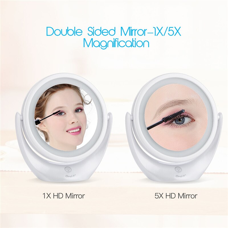 Makeup makeup spejl med led lys tændt genopladeligt 1x/5x forstørrelse kosmetisk spejl bærbart bagbelyst bordspejl 50