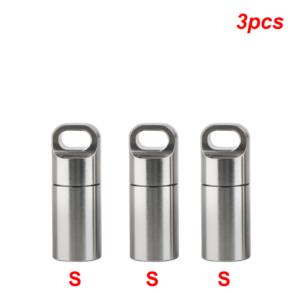 Roestvrij staal S M L pil opbergdoos met sleutelhanger afdichtringen camping EHBO hanger mini medicijndoos waterdicht draagbaar: Roze