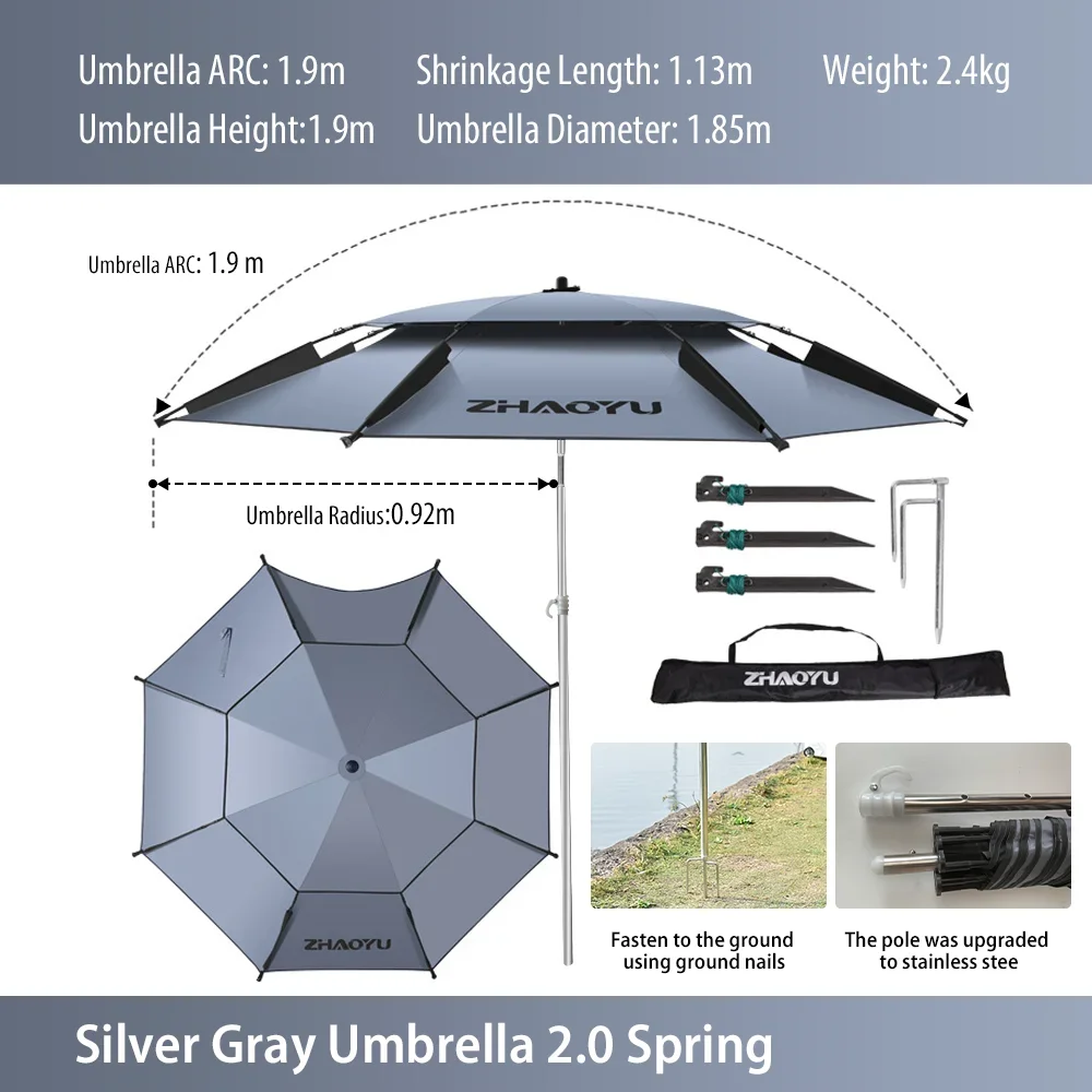 Grand parapluie de pêche, Portable, épais, sac de transport, Double couche, pliant, Parasol de plage, ombrage d'extérieur