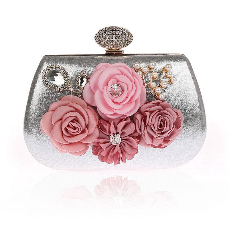 Sac à main bleu doré pour femmes | Pochette pour femmes à fleurs exquises, pochettes de soirée pour Banquet de mariage, sacs à main ZD1068: Silver
