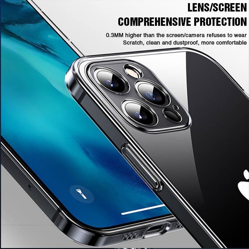 Funda de silicona transparente para iPhone, protector de lente para iPhone 11, 12 Pro, Max, XR, X, Xs, Max, 7, 8 Plus, 12, Mini