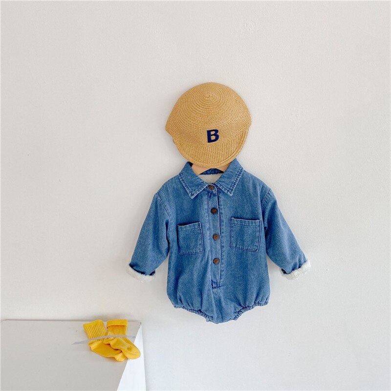 Chemise pour bébé fille et garçon, vêtements pour -né, en Denim, en velours, barboteuse à manches longues, body indéfini