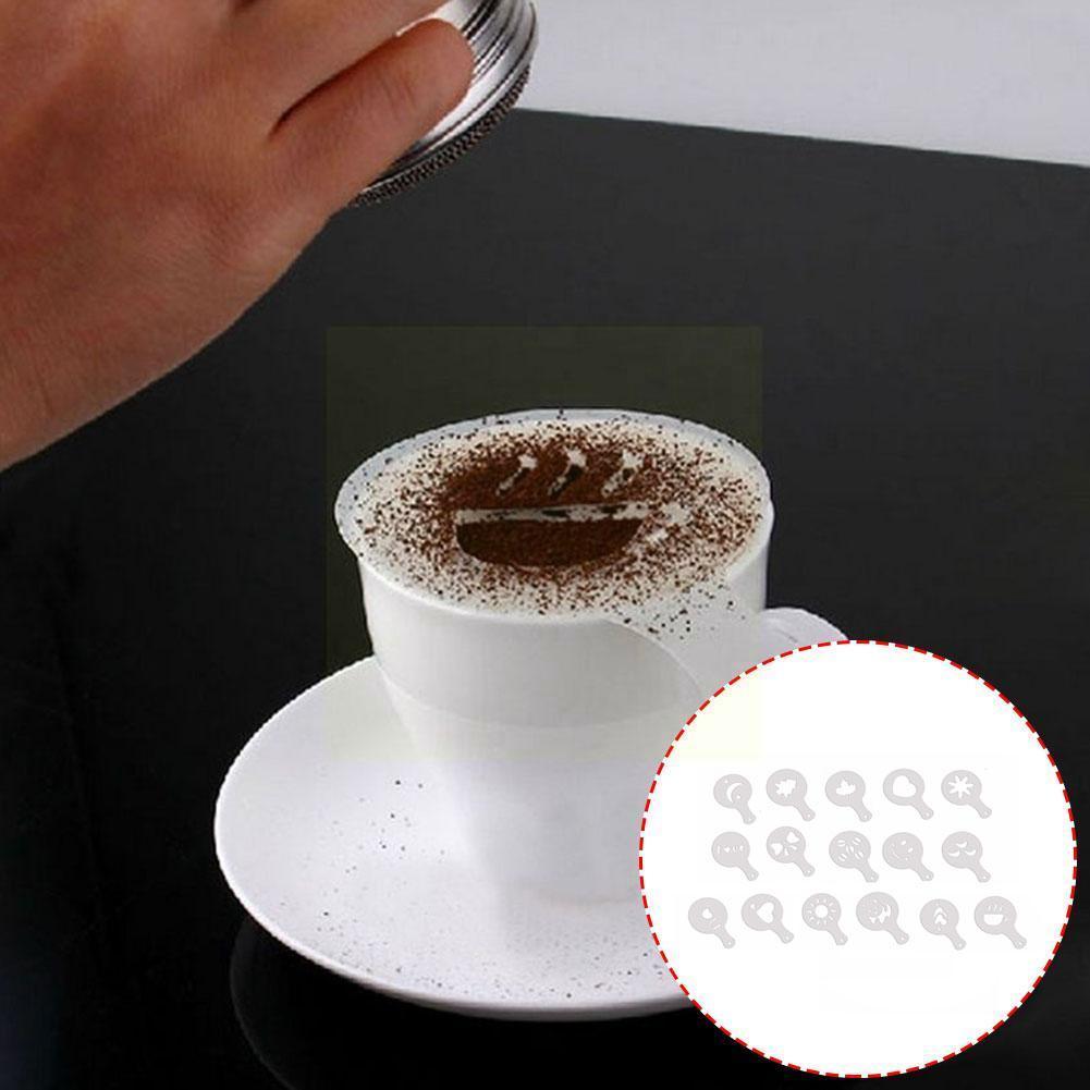 16 Stks/set Koffie Barista Cappuccino Template Strooi Stofdoek Cupcake Mold Stencil Mold Melk Koffie Tool Pad Template Cake M1B9