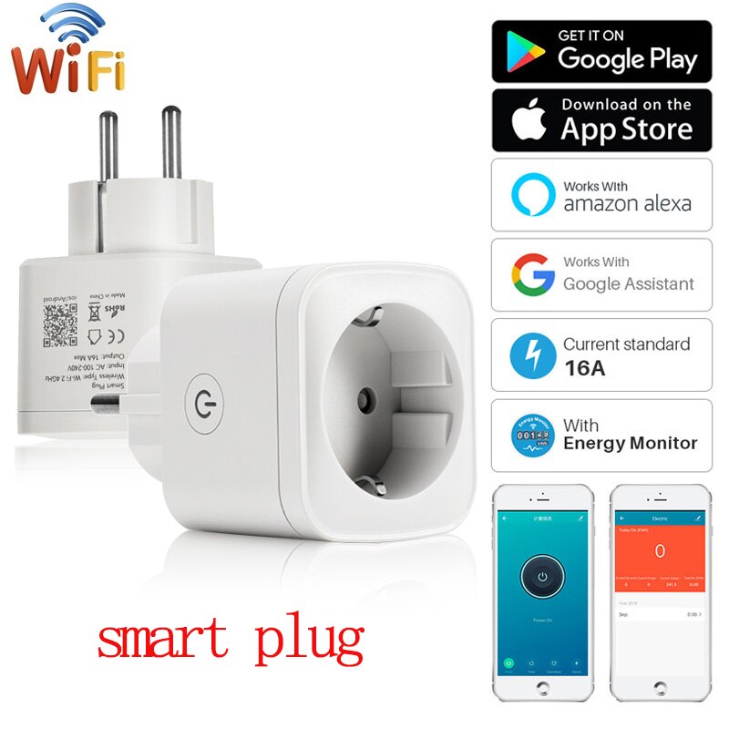 16A Smart Plug Socket EU Adaptor Wireless Power Socket Monitor Timing Function Smart Home APP Control With Alexa Google Home