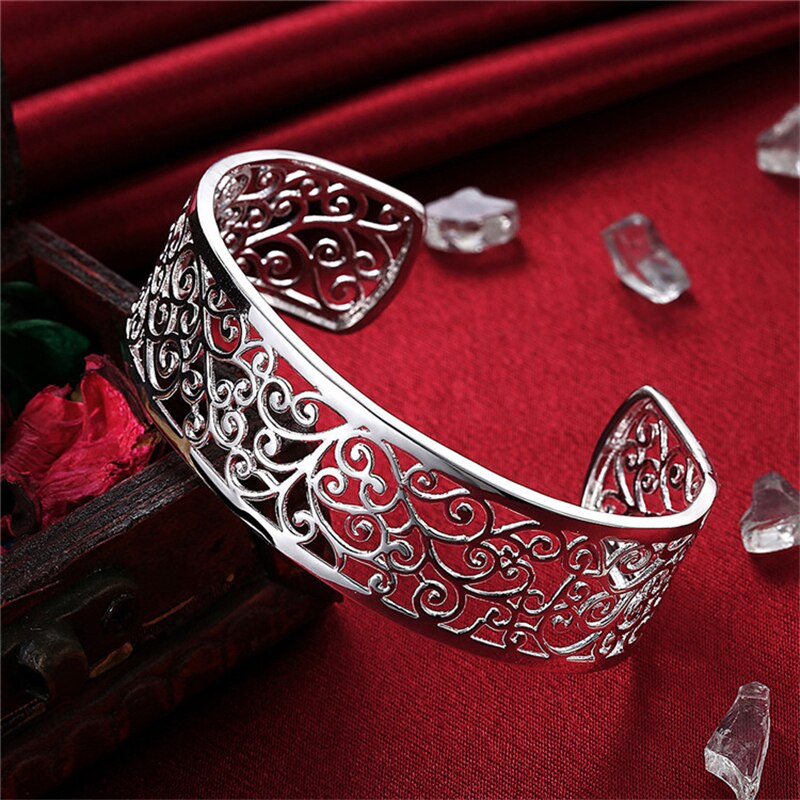 Charmhouse 925 silverarmband för kvinnor breda blomarmband & armband armband pulseira femme vintage brudsmycken