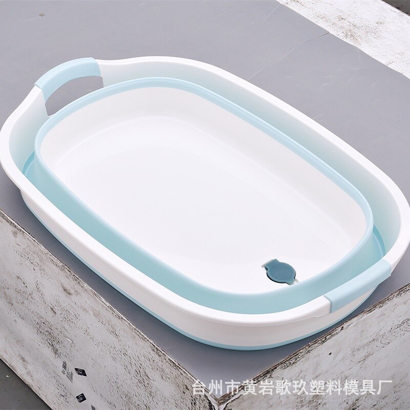 Folding Laundry Large Bason Portable Folding Household Basin Large Thick Plastic Basin Laundry Basin: Blue