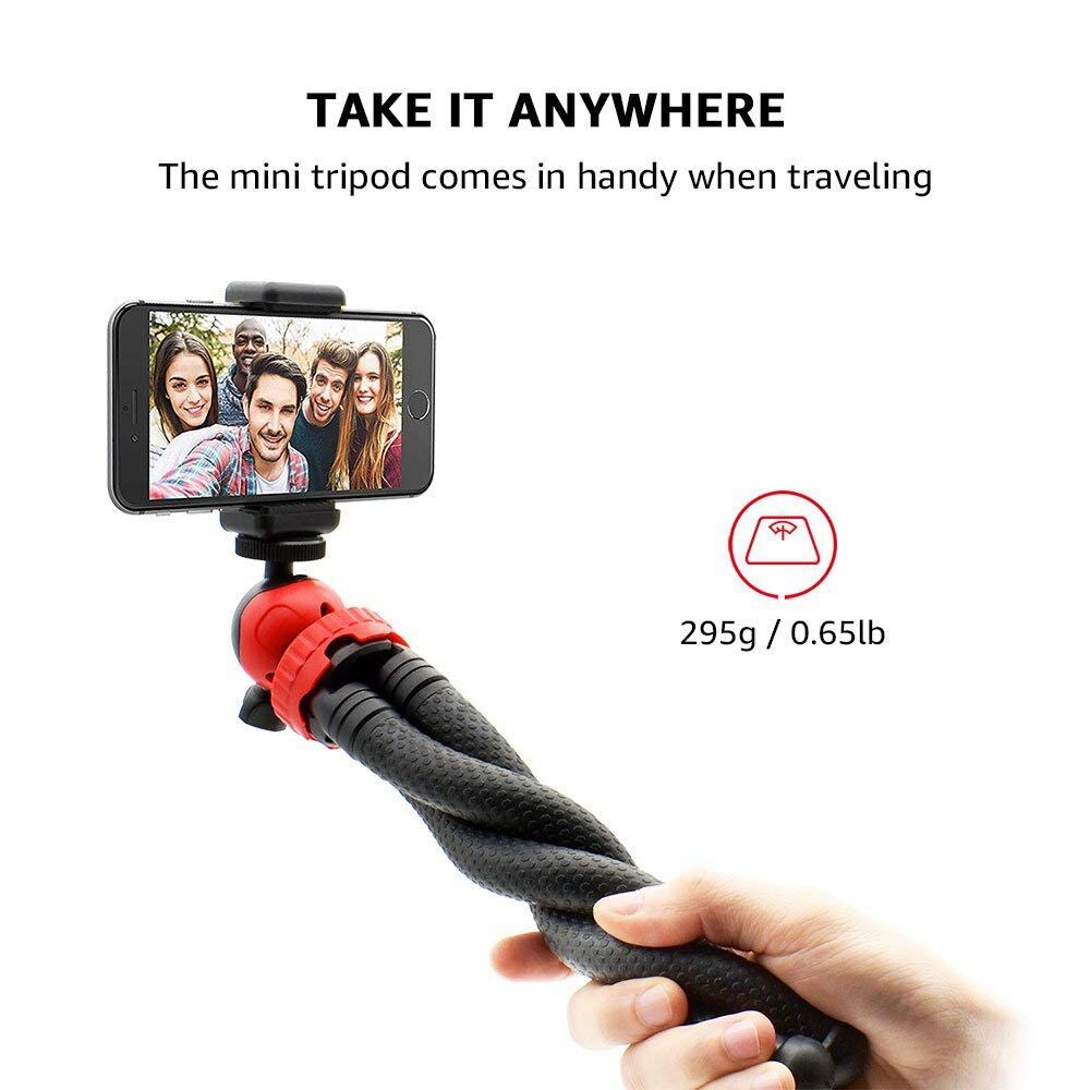 Fleksibelt kuglehovedstativ til iphone, android telefon, gopro, dslr kamera og mere, inkluderet universal smartphone klemme og go pro