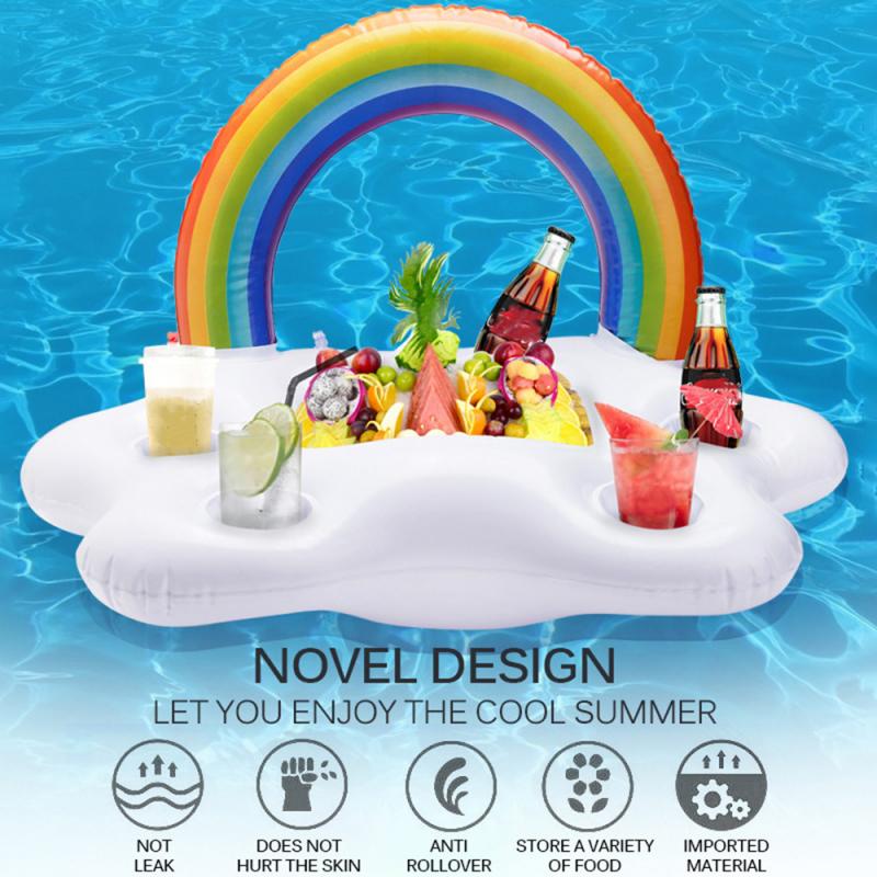 Sommar pool drinkhållare ishink uppblåsbar flytande mugghållare öl dricka kylare fest hink regnbågsmoln simring