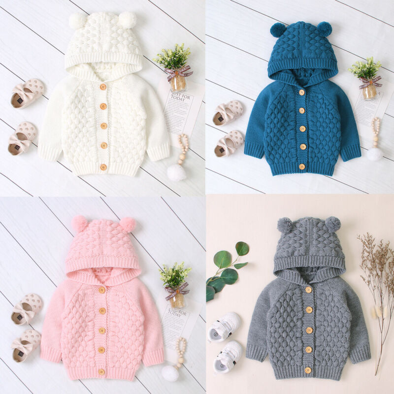 Kind Baby Jongen Meisje Jas Trui Hooded Gebreide Warme Jas Tops Peuter Bovenkleding 0-24M
