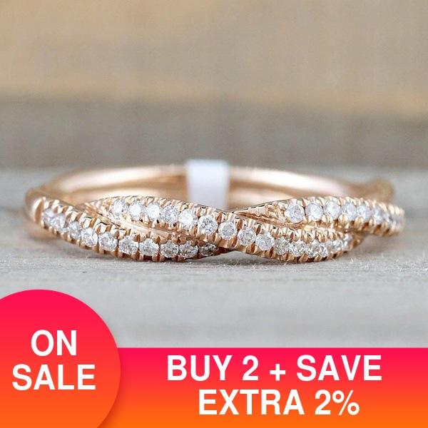 products Twist rose Gold silver color promise eternity band wedding Ring for girl women lady jewelry R5008