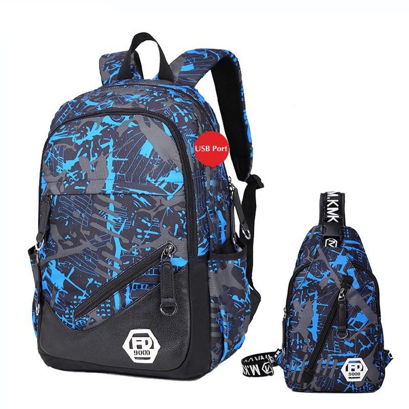 Männer Reise Rucksack Männlichen Laptop Tasche 15,6 zoll Hochschule Schule Taschen Hohe Schule Rucksäcke Für Jungen Mit USB Hafen: Rucksack 2 Stck