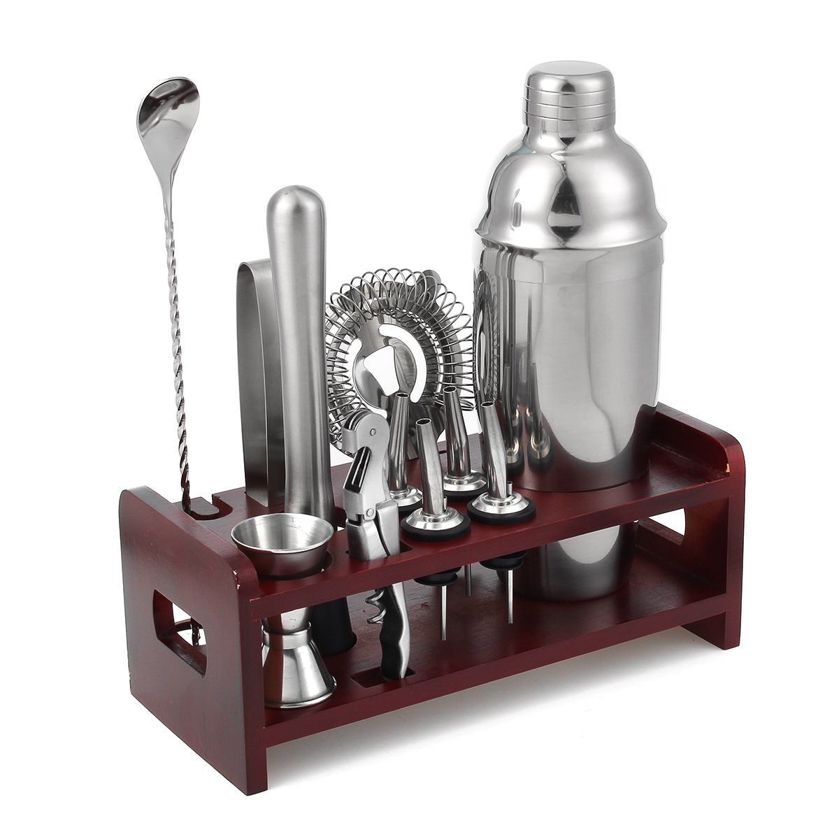 12Pcs/set 750ml Stainless Bar Cocktail Shaker Mixer Drink Bartender Browser Set Barware Set Shaker Set With Wooden Rack Stand