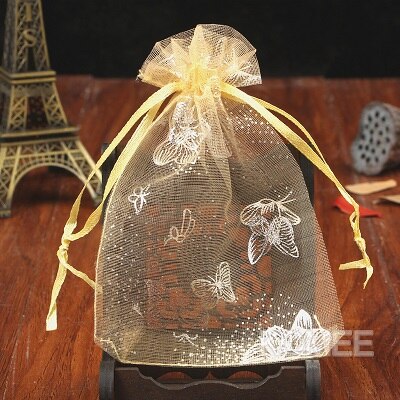 500pcs/lot 11x16cm Butterfly Organza Bags For Christmas Year Wedding Decoration Candy Package Pouches: Gold