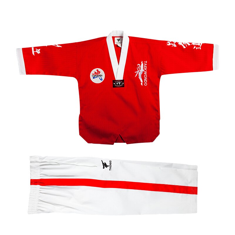 Uniforme de Taekwondo ropa de Karate WTF hombres mujeres niños adolescentes ropa de Taekwondo ropa con mangas largas rojo negro