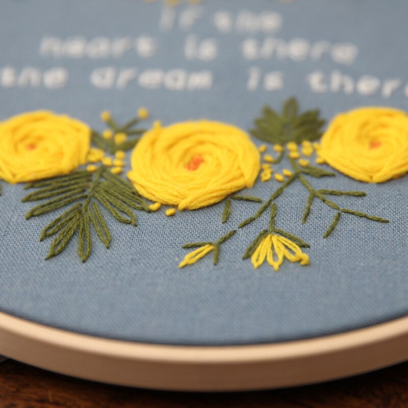 French Embroidery diy Kit with Bamboo Hoop Needlework Pattern Printed Starter Kit for Beginners Sewing Art Craft Painting