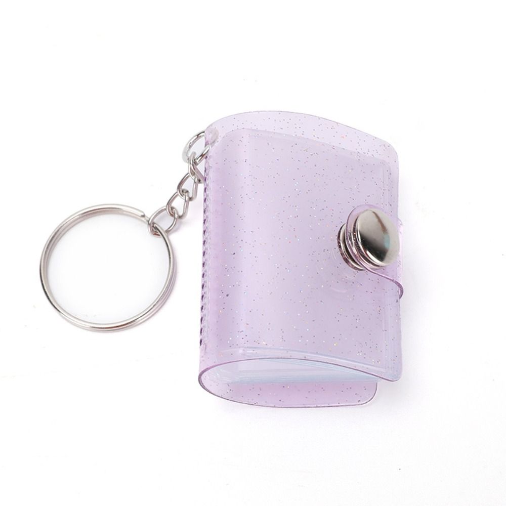 Con llavero Mini álbum de fotos de botón a presión almacenamiento Simple tarjetero de fotos DIY PVC álbum de bolsillo portátil: Gris claro