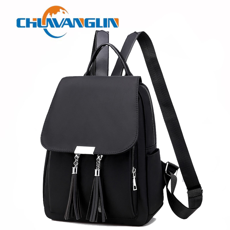 Chuwanglin rygsæk college nylon solid sort retro skoletasker til teenagere rygsæk rygsæk bogtasker  s40805