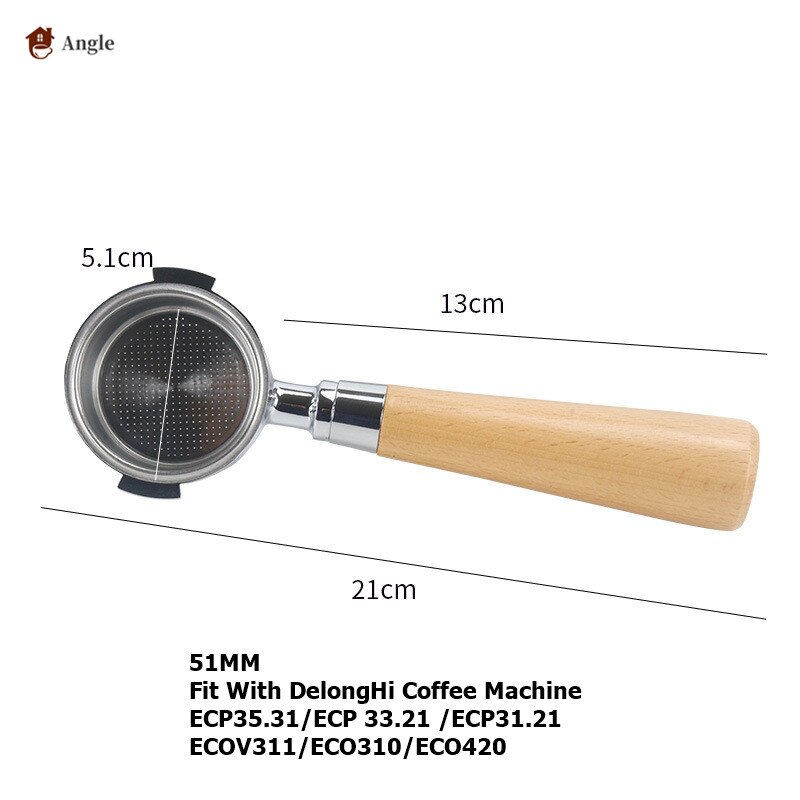 Koffie Filterhouder 51Mm Voor Delonghi Dedica EC680 EC685 Eco310 Ecp35.31 ECOV311 Bco420 Rvs بورتافلتر ديلونجي: 2-ears-Beech wooden