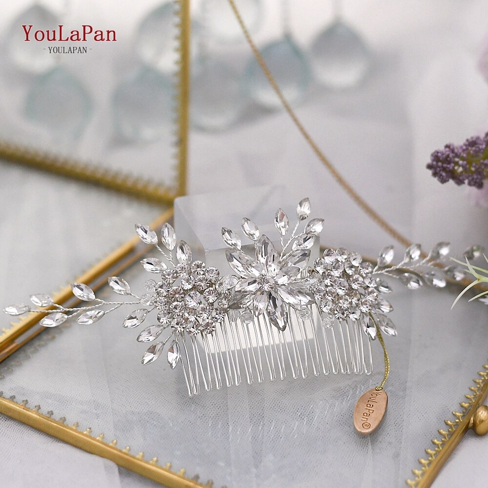 TOPQUEEN HP77 Silver Wedding Tiara Bridal Combs Rhinestone Hair Accessories Wedding Headwear Bridal Hair Clip Wedding Hair Comb