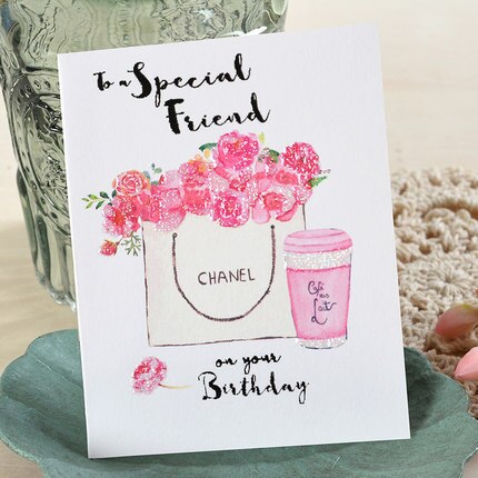 Birthday greetings card mini valentine's day message thank you small CARDS Pink girls CARDS flowers lipstick flamingos: style 6