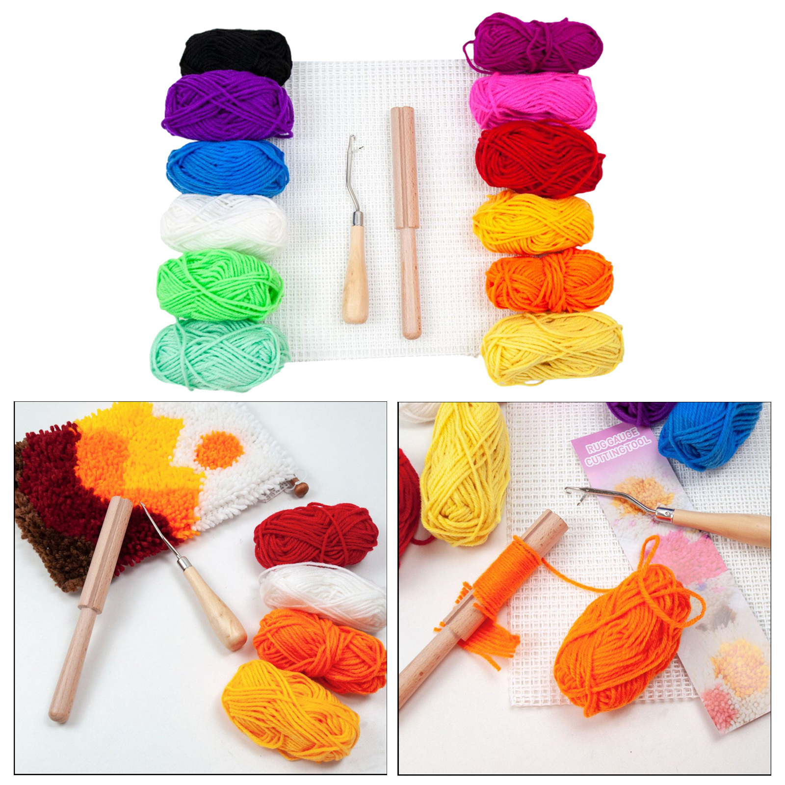 Latch Hook Rug Yarn Kits for Beginners Supplies Carpet Making Sewing Kit