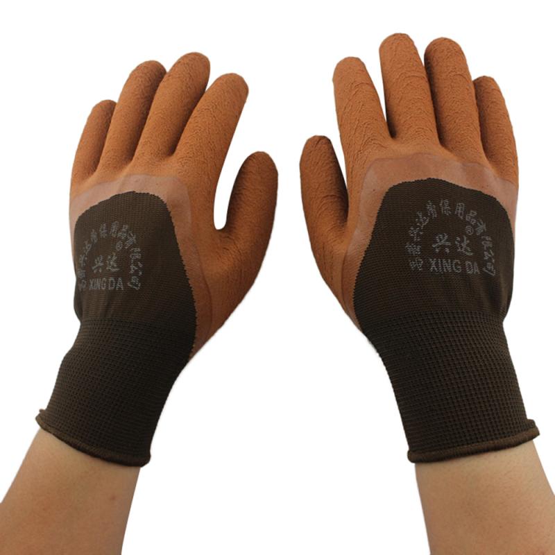 1 Pair Nylon Dipped Wrinkle Foam Gloves Waterproof Non-Slip Wear Protective Gloves Safety Gloves Work Gloves: Brown and brown