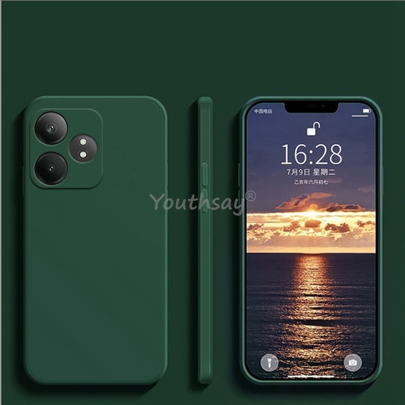 Pour Realme GT 6 étui Realme GT 6 couverture liquide Silicone plaine TPU Anti-chute téléphone protecteur couverture Realme GT 6 T étui: ABS / Noir Vert