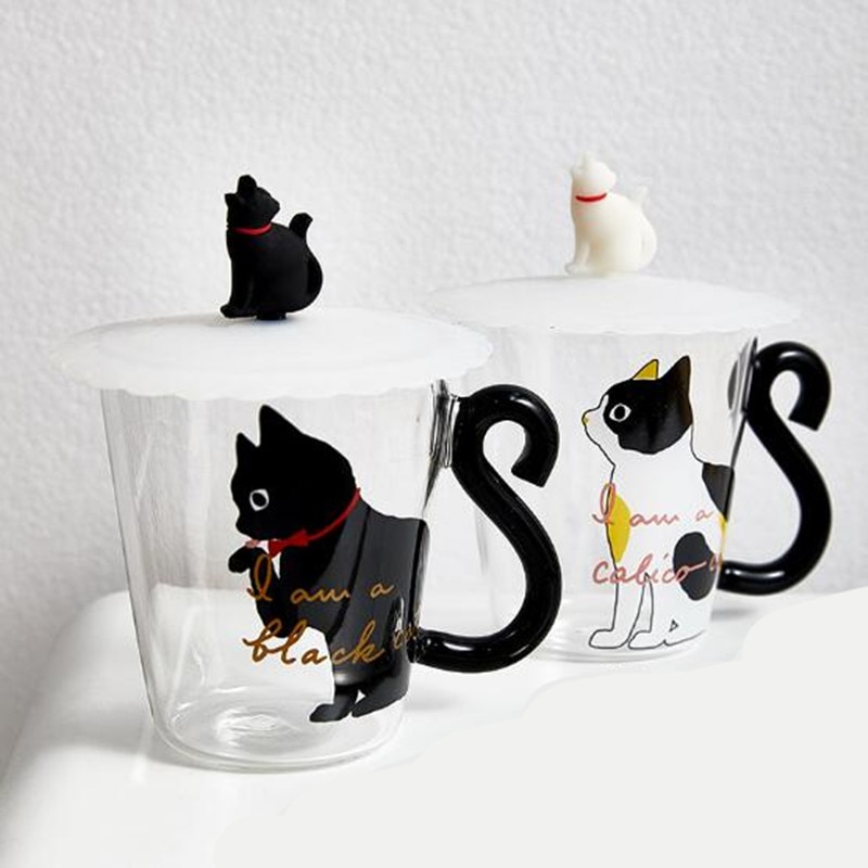 250 ml søde sorte katte glas kaffekrus sæt håndtag dyreformet mælk vand juice krus te kop japansk stil kawaii hjem