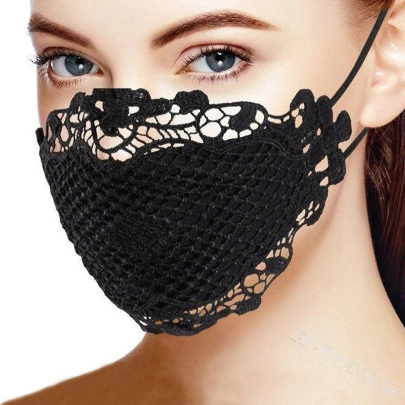 Women Lace Mask Reusable Breathable Safe Protection Face Masks Halloween Cosplay Reusable Mouth Halloween Cosplay Props: black