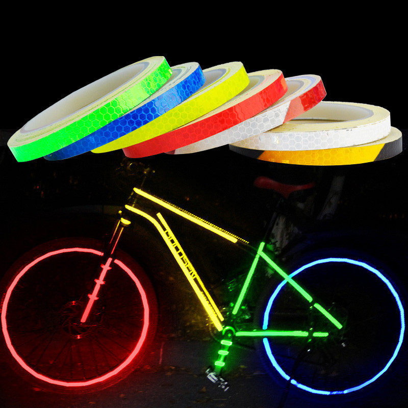 1cm*8m cykelhjul reflekterende klistermærker cykling fluorescerende reflekterende strimmel klæbebånd til mtb cykel advarsel sikkerhed dekoration klistermærke