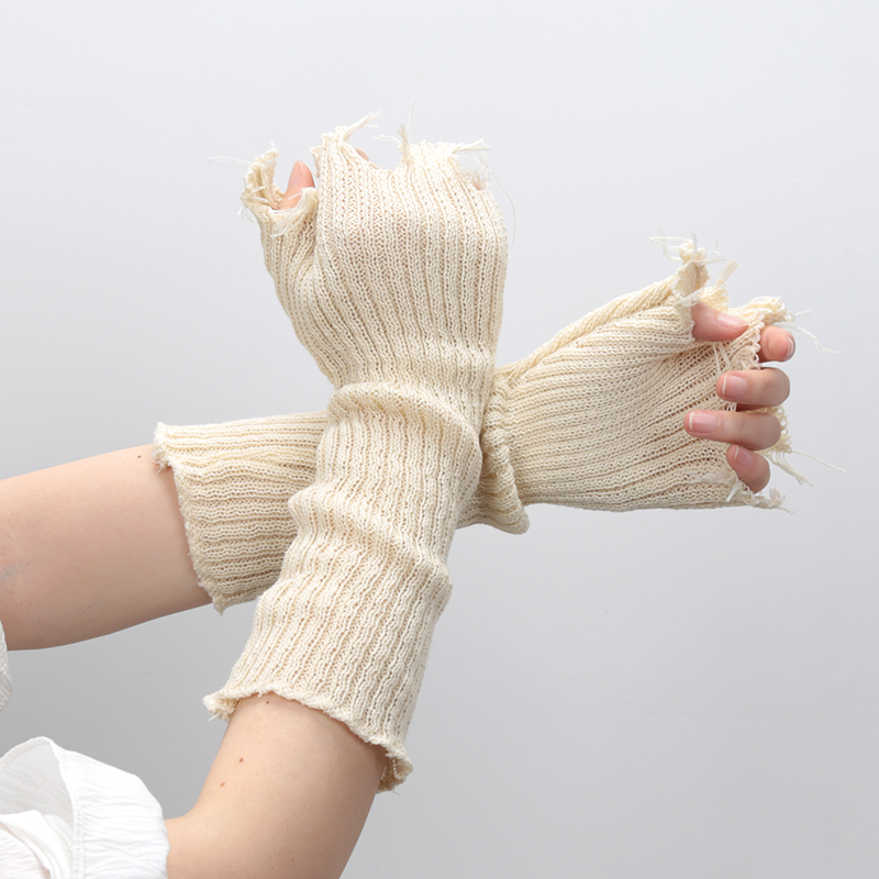 1 par de guantes negros Punk Unisex sin dedos guantes de punto mujeres hombres hasta el codo mitones roto estiramiento guantes calentadores de brazo
