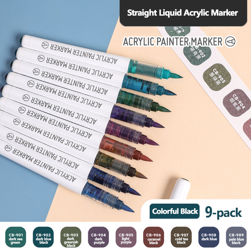 9 stk/eske blandede farger akryltusjer sett kunst stein malingspenner låve graffiti til stein glass bok sko gjør-det-selv håndverksutstyr: Svart