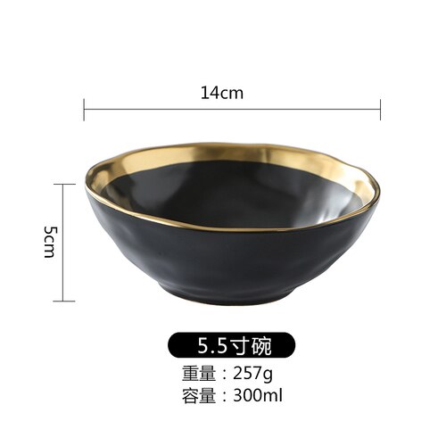 Schwarz Gold Rand Keramik Erzähler matt Gold Steak Erzähler Kreative Erzähler Salat Platte Party Porzellan Geschirr Erzähler: 5.5Zoll