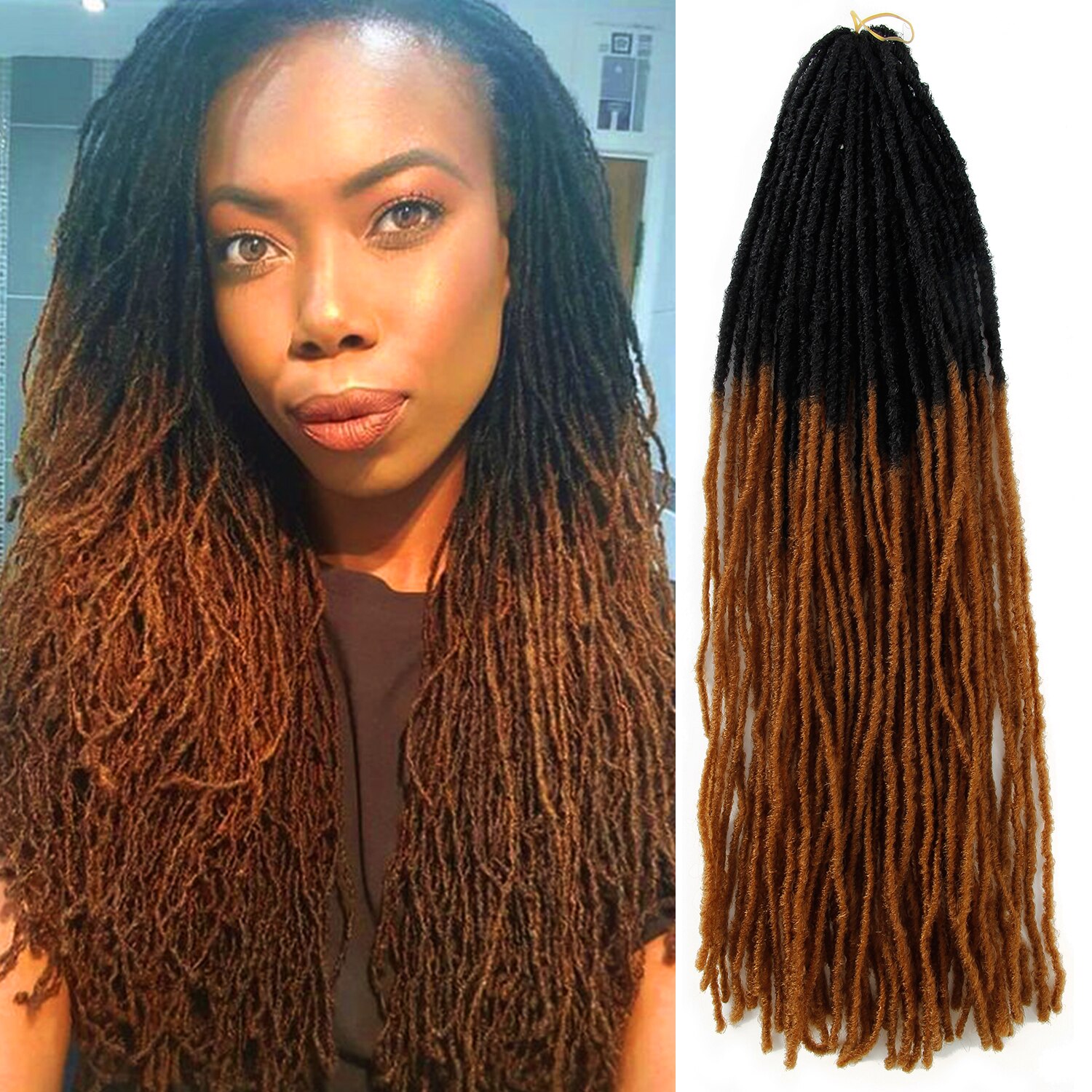 Deadlocks Sister Locks Afro Crochet Braids Ombre Color 18 Inch Brown Synthetic Braiding Hair for Women Faux Locs Crochet Hair: T1B/30 / 1Pcs/Lot