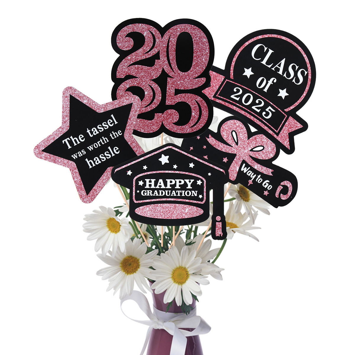 Graduation Decorations Paper Cupcake Toppers Class of Grad Centerpiece Sticks Graduation Party Table Topper Decoration