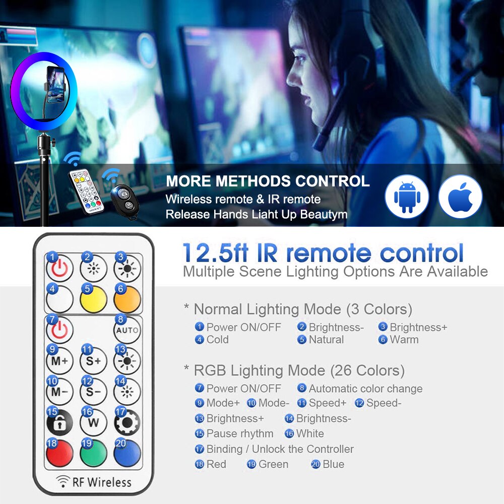 10 "26Cm Rgb Selfie Ring Lamp 26 Rgb Kleuren Licht Voor Mobiele Make Ring Licht Led Ring Licht met Stand Als Tafel Vloerlamp