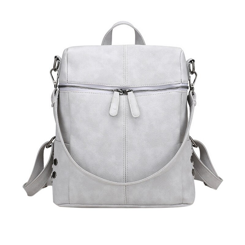 Mochila De cuero de para mujer, impermeable, de piel sintética, con cremallera, informal, para mujer, bolso de hombro para Adolescente, mochila escolar: Gray