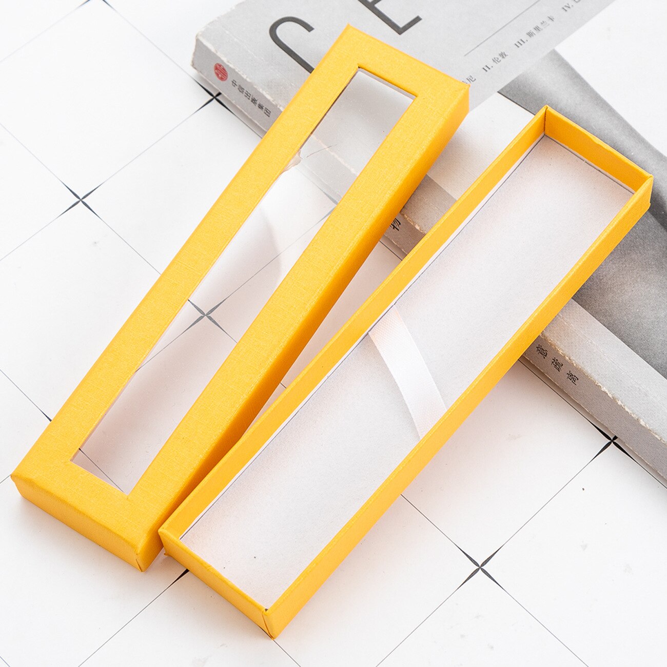 Pen Box Transparent Window Paper Packaging Gel Pen Box Pencil Cases Pen Boxes and Packaging Jewelry Box Pencil Box: Yellow