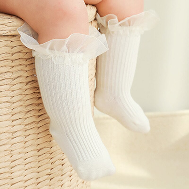 Nicht Slip Baby Mädchen Socken Frühling Herbst Spitze Prinzessin Baby Knie Hohe Socken Einfarbig Kleinkind Kinder Lange Socken für 0-12M