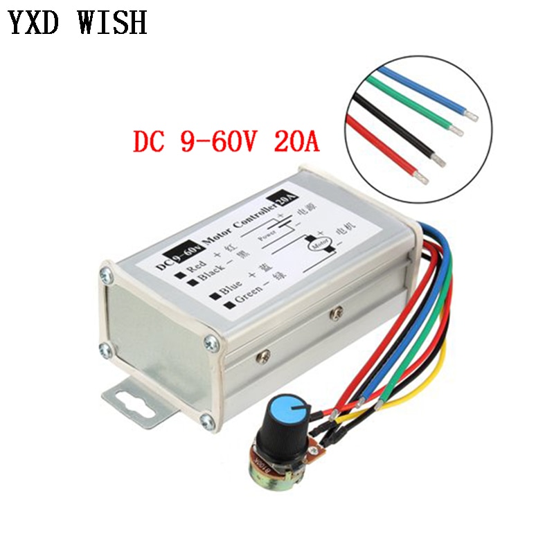 PWM 9V 12V 24V 48V 60V DC Motor Speed Controller Module 20A 0-1200W Adjustable Speed Regulator Controller Regulator Driver