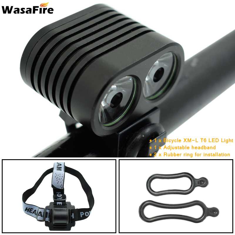 Wasafire Mini 2 * XM-L2 Led Fiets Licht 5000LM Fiets Koplampen 4 Modes Mtb Koplamp Fietsen Lamp + 8.4V 18650 Batterij: with headband