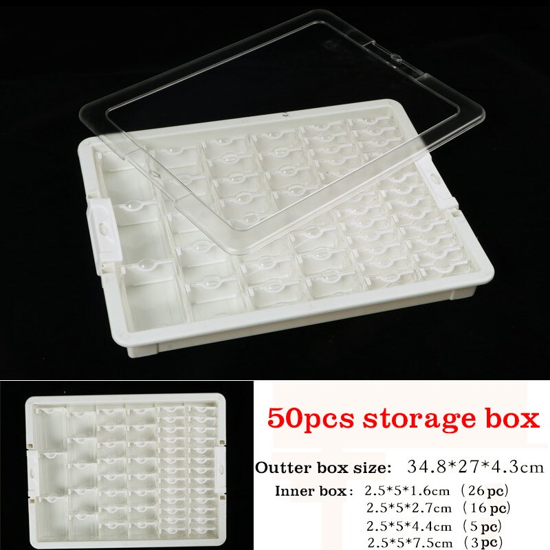 Caixa de ferramentas do bordado dos acessórios da pintura do diamante do trasparent para 50 caixas do organizador do grânulo recipientes da bandeja e da tampa do vário tamanho: 50pcs with stickers