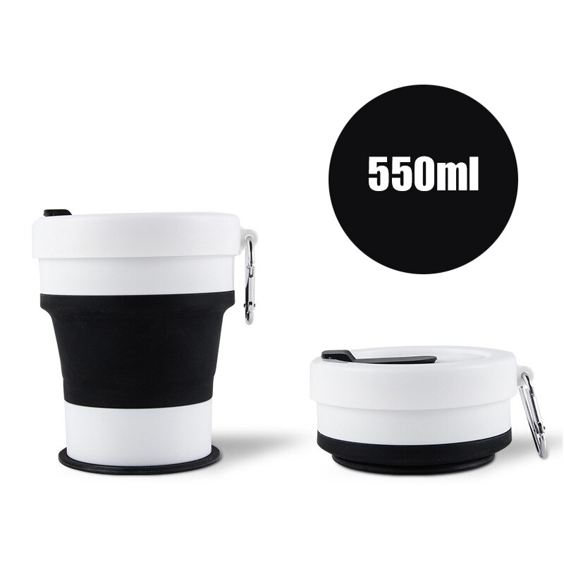 Opvouwbare Siliconen Cup Mokken Draagbare Siliconen Telescopische Drinken Inklapbare Silica Koffie Cup Met Deksels Reizen 350ml en 550ml: 550ml Black 01