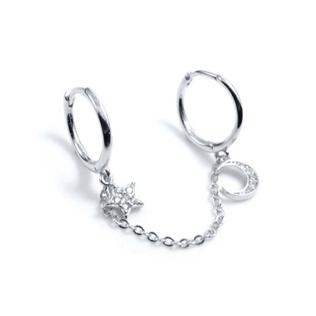 BOAKO-pendientes de aro de doble círculo para mujer, de Plata de Ley 925, Clips de cadena en pendientes, aros de seguridad, anillo colgante de circonita relámpago, joyería para mujer, 1 unidad: 8